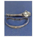 Elegant Marcasite-Style Watch & Bracelet Duo