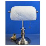 Vintage Bankers Lamp w/Alabaster Shade