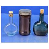 Lot of 3 Assorted Vintage Glass Bottles & Jars