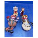 (4)Cowboy Snowman & Pup Ornament Lot