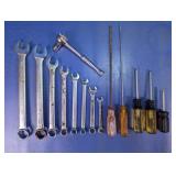 Assorted Wrenches Ratchet & Screwdrivers Lot