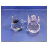(2)Hand-Blown Clear Glass Bird Figurines Duo