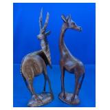 (2)Wood Gazelle & Giraffe Sculptures Duo