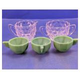Jadeite Cups & Diamond Point Glass Set