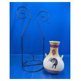 (2)Southwest Kokopelli Vase & Wrought Iron Stand