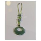 Green Beaded Necklace with Faux Jade Pendant