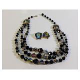 Laguna 3-Strand AB Black Bead Necklace & Earrings