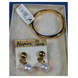 Napier Clip Earrings & Gold Tone Bangle