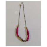 Pink and Gold Tone Beaded Dainty Chain Necklace