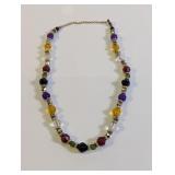 Multicolor Faceted Bead Necklace with Gold Tone
