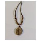 Earth Tone Beaded Necklace w/ Oval Stone Pendant