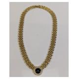 Gold Tone Necklace with Black Cabochon Pendant