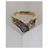 Gold Tone V-Shape Ring with Inset Clear Stones