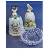 Decorative Bells & Clear Dish Lot