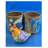 Ceramic Cups & Bird Figurine