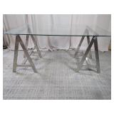 (3) Modern Glass Top Trestle Desk