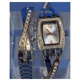 Rhinestone Accent Wristwatch Bracelet Set