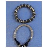 (2)Elegant Black & Silver Beaded Bracelet Duo