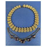 (2)Vintage Textured Gold-Tone & Amethyst-Hued