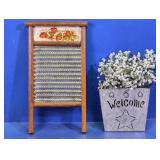 (2) Vintage Washboard & Welcome Planter