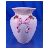 (1) Decorative Glass Vase w/ Pink Ribbon