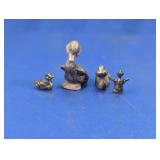 (4) Miniature Duck Figurines Metal Decorative Set