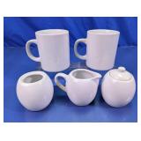 (5) White Ceramic Coffee Mug & Creamer Sugar Set