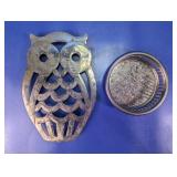 (2) Vintage Metal Decor Bowl & Trivet Set