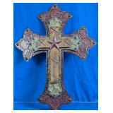 Rustic Layered Metal Tooled Star Wall Cross