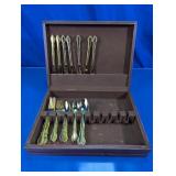 Gold Tone Flatware Set in Wood Storage Box