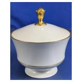 White Ceramic Covered Sugar Bowl Gold Trim