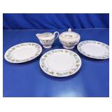 Glass Creamer, Sugar Bowl and Plates Set