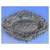 Ornate Metal Tray Cherub Relief Decorative Piece