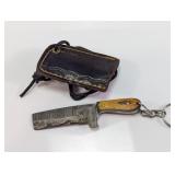 Mini Damascus Steel Cleaver Keychain with Sheath