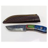 Damascus Fixed Blade Knife with Leather Sheath