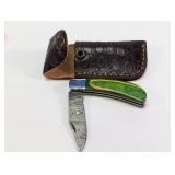 Damascus Steel Folding Pocket Knife with Sheath