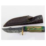 Damascus Steel Skinner Knife with Leather Sheath