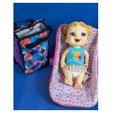 Baby Alive Doll with Carrier and Diaper Bag Lot