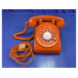 Vintage Orange Rotary Dial Desktop Telephone