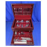 Ornate Silver Plate Flatware in 2-Drawer Chest