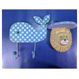 Whale Wall Hook and Lion Floating Shelf Set