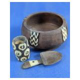 Wood Carved Bowl Cup Spoon Set
