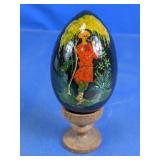Hand Painted Egg Wood Stand Folk Art