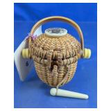 Mini Rattan Basket Sewing Kit Floral Lid