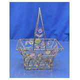 Decorative Wire Basket With Beaded Floral Design