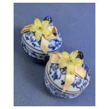 Blue White Lidded Trinket Boxes