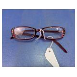 Vtg Cherry Red Lucite Ladies Rhinestone Glasses