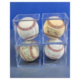 (4) Autographed Baseballs in Protective Display