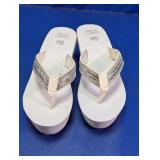 So Comfy Foam White Wedge Sandals w/ Rhinestones