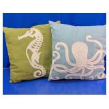(2) Coastal Embroidered Throw Pillows